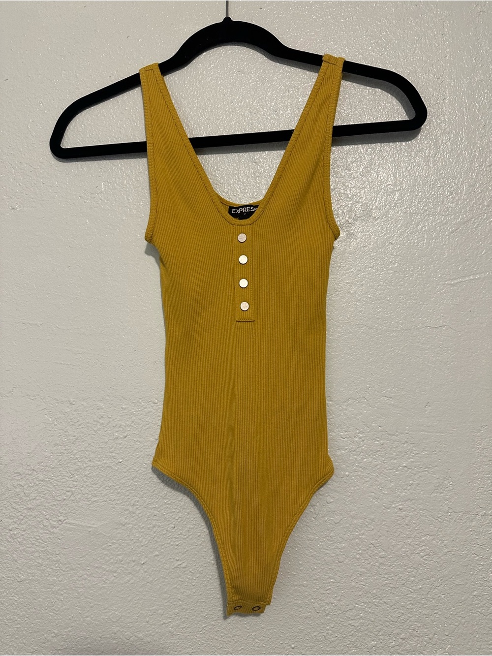 Express Women Mustard Ribbed Tank Bodysuit with Front Buttons Size XS